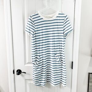 The Impeccable Pig Crew Neck Short Sleeve Navy Striped Shirt Dress Size Small